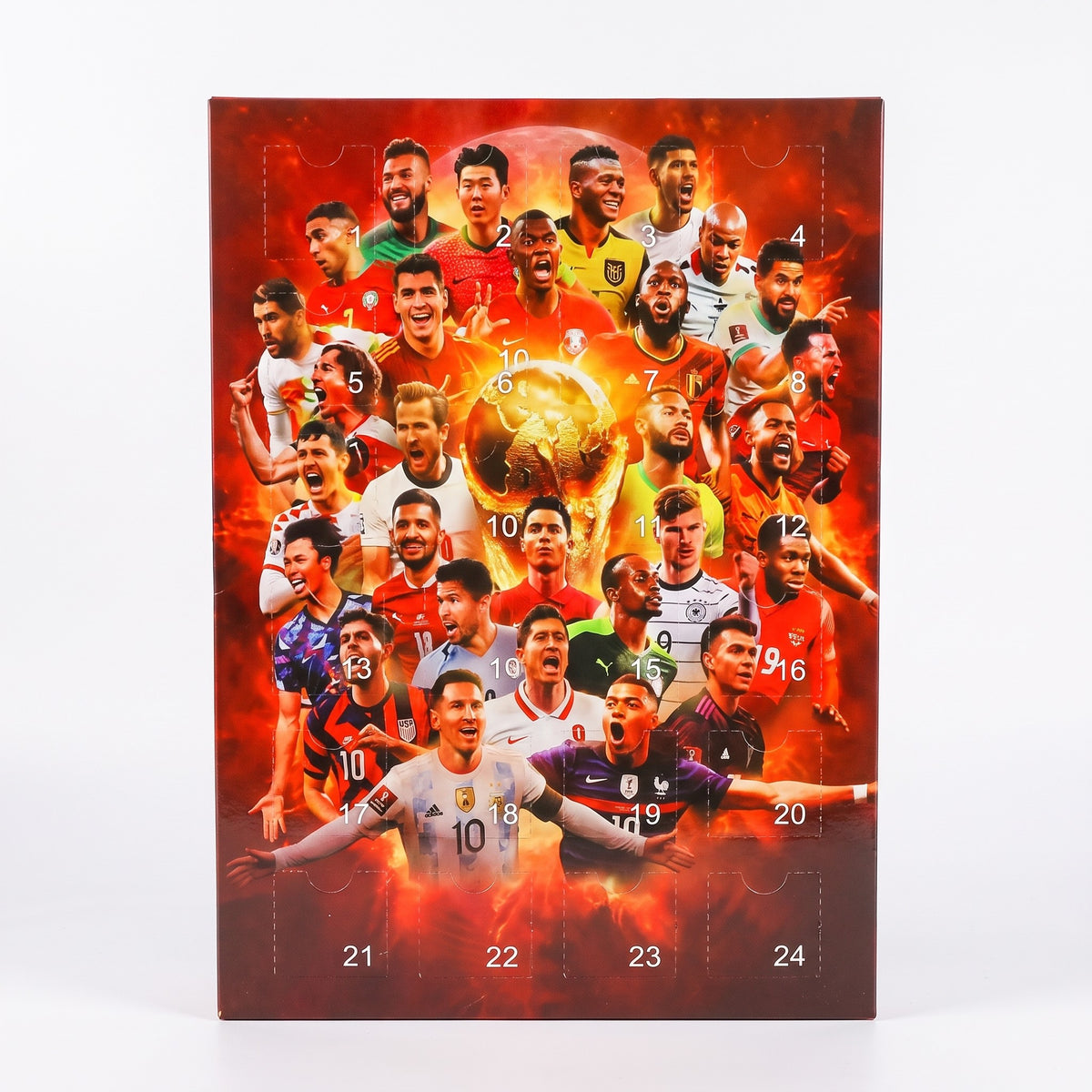BootBox Soccer Advent Calendar front view showing all 24 doors