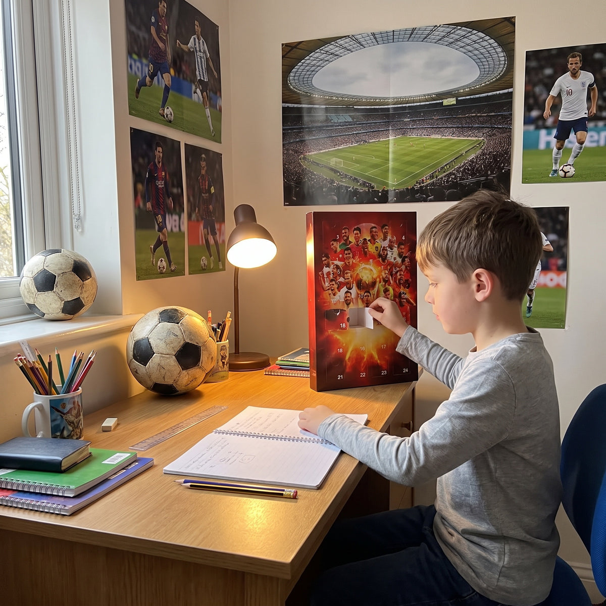 BootBox soccer advent calendar on a desk