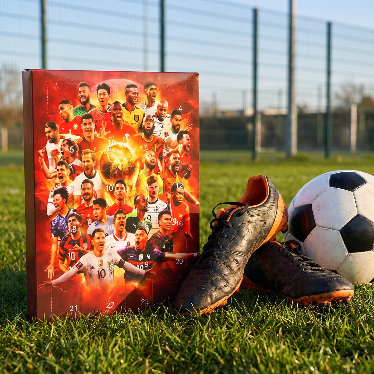 BootBox soccer advent calendar on the grass