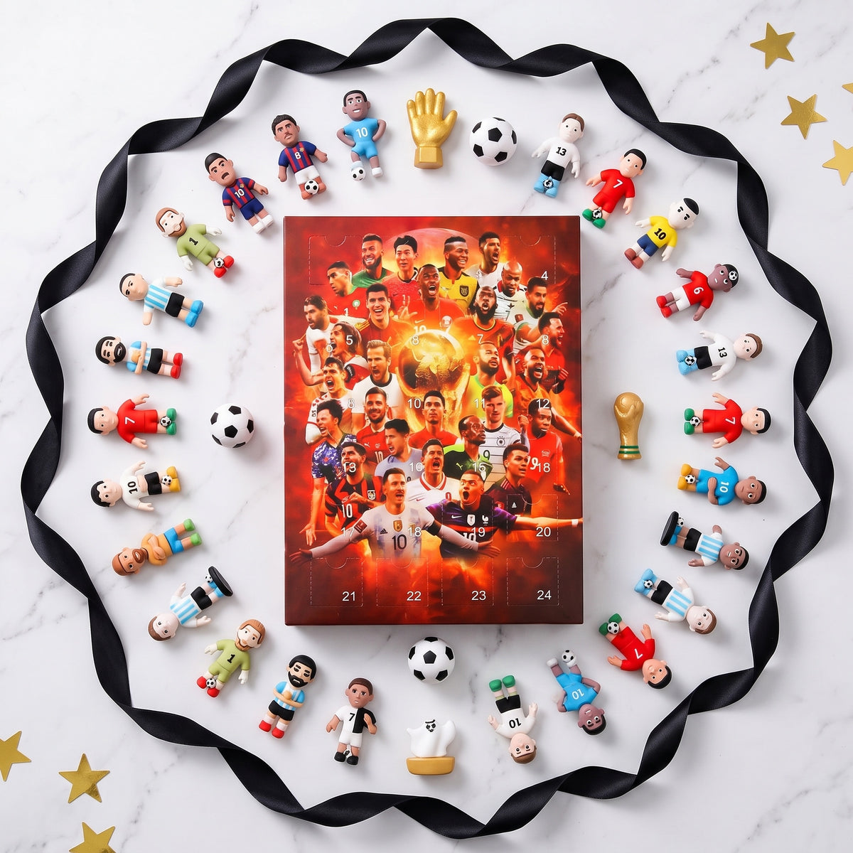 BootBox soccer advent calendar on marble