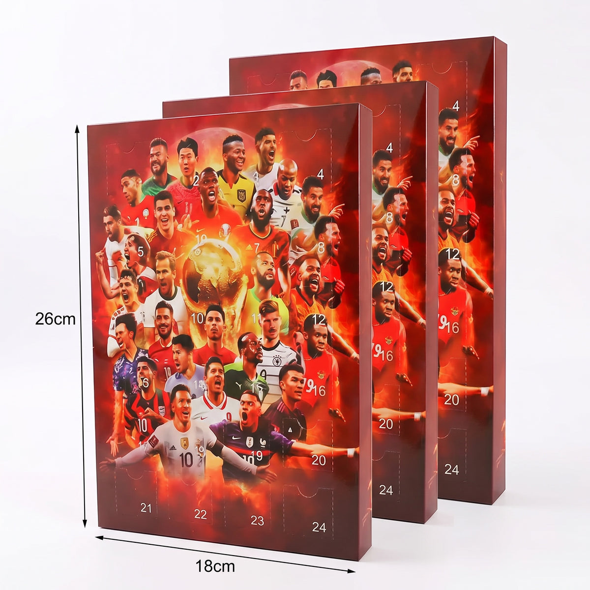 Stack of BootBox soccer advent calendars